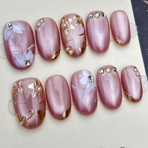 Uñas Postizas Rosadas con Pedrería 3D, Hechas a Mano, Acrílicas, con Logotipo Personalizado, Venta al Por Mayor - Product Image 1