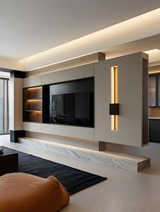 Mobile TV Sospeso, Centro di Intrattenimento in Rovere Naturale Bianco, Design <span class=keywords><strong>Moderno</strong></span> Neutro, Pannello per <span class=keywords><strong>Soggiorno</strong></span> - Product Image 2