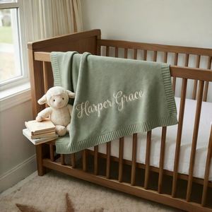 Personalized Embroidered Cotton Knit Baby Name <b>Blanket</b> Custom Nursery <b>Throw</b>-Skin-Friendly & Breathable Home Use - Product Image 5