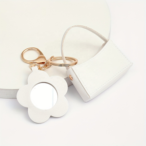 Portable Flower Makeup Mirror Keychain Colorful Leather Creative <b>Gift</b> Pendant Women Flower <b>Bag</b> Charm Fashion Durable - Product Image 1