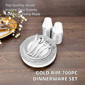 700 Mảnh Vàng Rim Bộ Đồ Ăn Cho Khách 100 200 Nhựa Bữa Ăn Tối Tấm 100 10Oz Ly 300 Vàng Nhựa Đồ Bạc Cho Các Bên - Product Image 6
