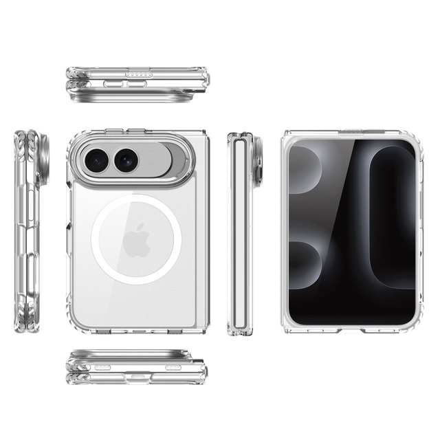 Custom Phone Case 2026 Premium Magnetic Transparent Phone Case Metal Camera Kickstand Shockproof Cover for iPhone 18 Fold