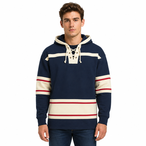 Sweat-shirt de hockey rayé à lacets pour homme, vêtement de match coloré à manches longues, pull à capuche pour équipe de hockey sur glace - Product Image 2
