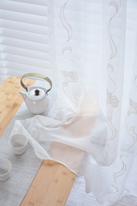 Shaoxing-tela de <span class=keywords><strong>lino</strong></span> y algodón para cortina, tejido transparente <span class=keywords><strong>con</strong></span> bordado de morning glory - Product Image 4