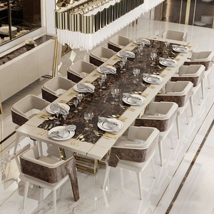 Đá Cẩm Thạch hiện đại hàng đầu phòng ăn Bộ 12 Ghế Bàn đồ nội thất sang trọng hình chữ nhật 12 chỗ ngồi bàn ăn đặt - Product Image 1