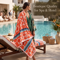 Serviette de plage personnalisée en velours de coton jacquard teint en fil, 450-500 GSM, 100% coton, bord festonné, pour hôtel et complexe balnéaire
