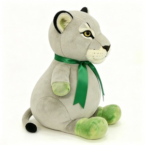Chubby Gray <b>Bear</b> Plush Pillow with Green Ribbon and Feet Bow <b>Cute</b> Round Design Embroidered Stress Relief Toy - Product Image 4