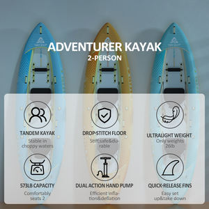 Kayak gonflable OEM 100% Drop Stitch pour 2 personnes, canoë tandem <span class=keywords><strong>rigide</strong></span> haute pression, fabrication en usine - Product Image 5