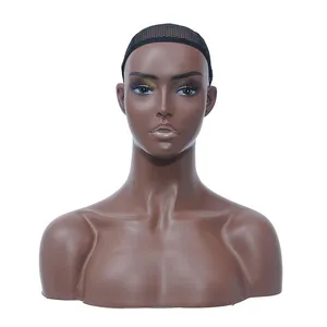 Tête de Mannequin afro-américaine en fibre de verre, présentoir de perruques réaliste, avec épaules, maquillage des cheveux, vente en gros, 2020