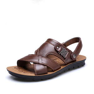 Sandales d'été pour hommes à brides croisées en cuir, bout ouvert, respirantes, décontractées, semelle en caoutchouc, première couche de cuir de vachette, grandes tailles - Product Image 5