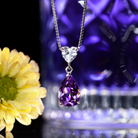 Collier avec pendentif en améthyste naturelle en forme de goutte d'eau pour femme - Cadeau d'anniversaire et de fête
