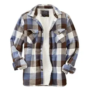 China custom long sleeve plaid flannel lined cotton mens shirts custom logo shirt for men casual