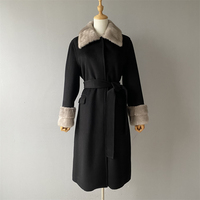 Manteau d'hiver russe pour femme Jxwatcher, en laine polaire double face, col et poignets en vraie fourrure de vison, style long de luxe sur mesure