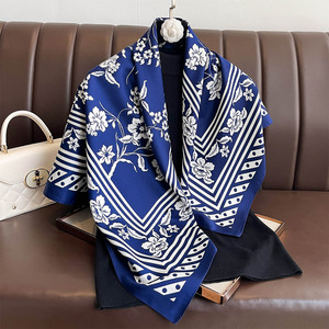 New French Retro Square Scarf 90cm Twill Silk <b>Shawl</b> Neck <b>Wrap</b> Large Bandana For Women Daily Matching - Product Image 4