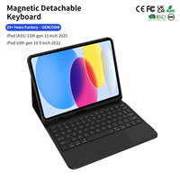 Étui clavier magnétique détachable avec pavé tactile multi-touch pour iPad A16 11e génération 11 pouces / iPad 10e génération 10,9 pouces Housse Folio
