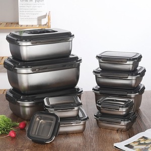 กล่องเก็บอาหารสแตนเลส 304 ทรงสี่เหลี่ยม ฝาปิดแบบหนีบ ปิดสนิท ใช้ในตู้เย็น มีหูหิ้ว พกพาสะดวก - Product Image 3