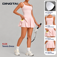 Robe de tennis Ball Pocket pour femme, col carré, dos échancré, plissée, évasée, avec short séparé et coussinets amovibles, pour le golf et le yoga