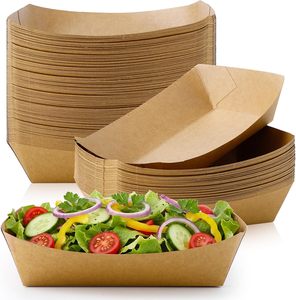 Bandeja de cartón desechable de papel kraft para comida rápida, a prueba de aceite, para pícnic, sushi, pollo frito y patatas fritas, para uso en embarcaciones. - Product Image 1