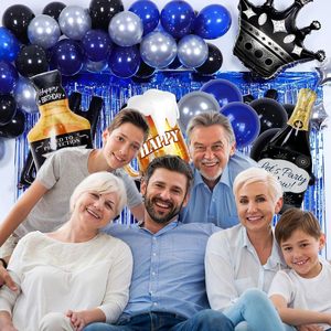 بالونات معدنية سميكة ومتينة للاستخدام مرة واحدة باللونين الأزرق والأسود، وستائر شراشيب، صديقة للبيئة وقابلة لإعادة التدوير، لحفلات أعياد الميلاد السعيدة - Product Image 5