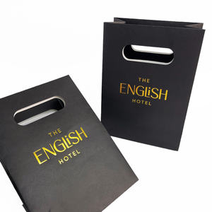 Premium Black Kraft Paper <b>Bags</b> - Gold Foil Printed Die-Cut Handle <b>Bags</b> for Hotel Amenities & <b>Gift</b> Packaging - Product Image 4