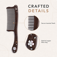 Peigne démêlant en bois d'acajou africain fait main à dents larges avec incrustation de nacre, personnalisable avec logo, vente en gros OEM
