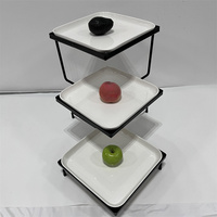 Manufaktur Catering Stand mit 3 Stück Keramik Geschirr Stahl Display Rack für Hotel Restaurant Hochzeits buffet & Party Food Serving