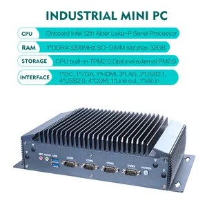 Piesia Intel Core I3 I5 I7 6*USB X86 Embedded Aluminum Case RS232 Linux Arm Fanless Industrial AI Computer Mini PC I9 12th Gen