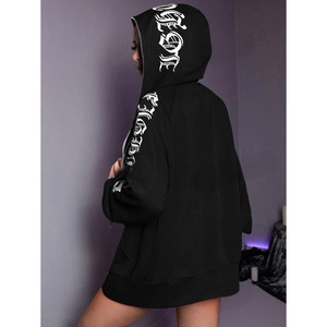 سترة نسائية مخملية مخططة بغطاء للرأس على الطراز البانك، 100% قطن، بسحاب وتطريز ثلاثي الأبعاد - Product Image 5