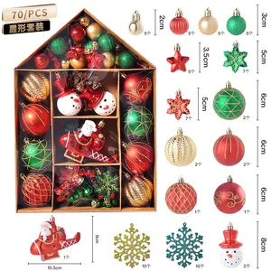 家の装飾の木の装飾のための70ピースのクリスマスプラスチックボールセット家の形をしたパッケージ電気メッキギフトバッグ