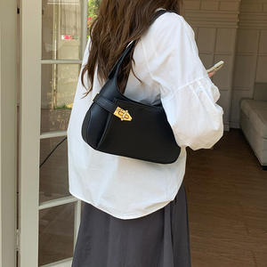Black Underarm Bag With <b>Lock</b> Decoration Medium To Hard Spring 2023 Everyday Outfits Women's Shoulder Bag - Product Image 2