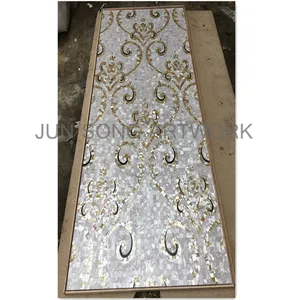 JS MOP-ST-FL04 Fashionable White Sea Shell Tile Mosaics Gold Flower Mural TV Bedroom Backsplash Sticker