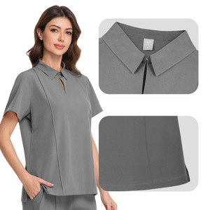 Handwashing Suit Two Piece Set Loose Fit Unisex Hospital Nurse Uniform Moisture Wicking Split Set Azure Burgundy Gray Dark Green - Product Image 2