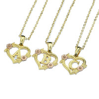 Collier pendentif pour femme, design tendance, lettres A-Z incrustées, forme de cœur, fleur en or rose, mignon