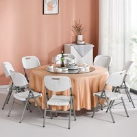 Table de salle à manger ronde pliable en plastique moderne avec structure en acier pour mariages, banquets, fêtes, événements en plein air et restaurants