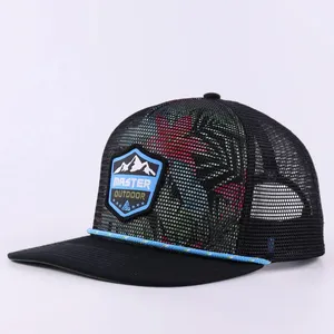Custom 5-Panel Snapback Cap Breathable Mesh Fabric with Label Patch Logo Brim Rope Sporty Style for Travel and Casual Use