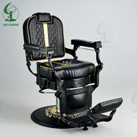 Fauteuil de Barbier Professionnel Jincheng Entièrement Noir pour Hommes, Style Rétro, Structure Robuste, pour Salon de Coiffure