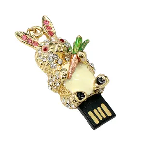 보석 USB 드라이브 토끼 모양 USB 플래시 드라이브 4GB 64GB 128GB 32GB 메모리 스틱 2.0 카드 메모리 도매 보석 USB 키