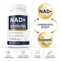 OEM ODM Liposomal NAD+ 500mg Trans-Resveratrol 50mg Antioxydant hautement biodisponible Capsules végétales 60 unités Soutient l'énergie cellulaire