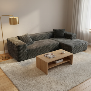 Modèles phares : Ensemble de salon modulable en tissu velours côtelé noir, style luxe léger, en forme de rectangle, canapé compressé en forme de L - Product Image 6