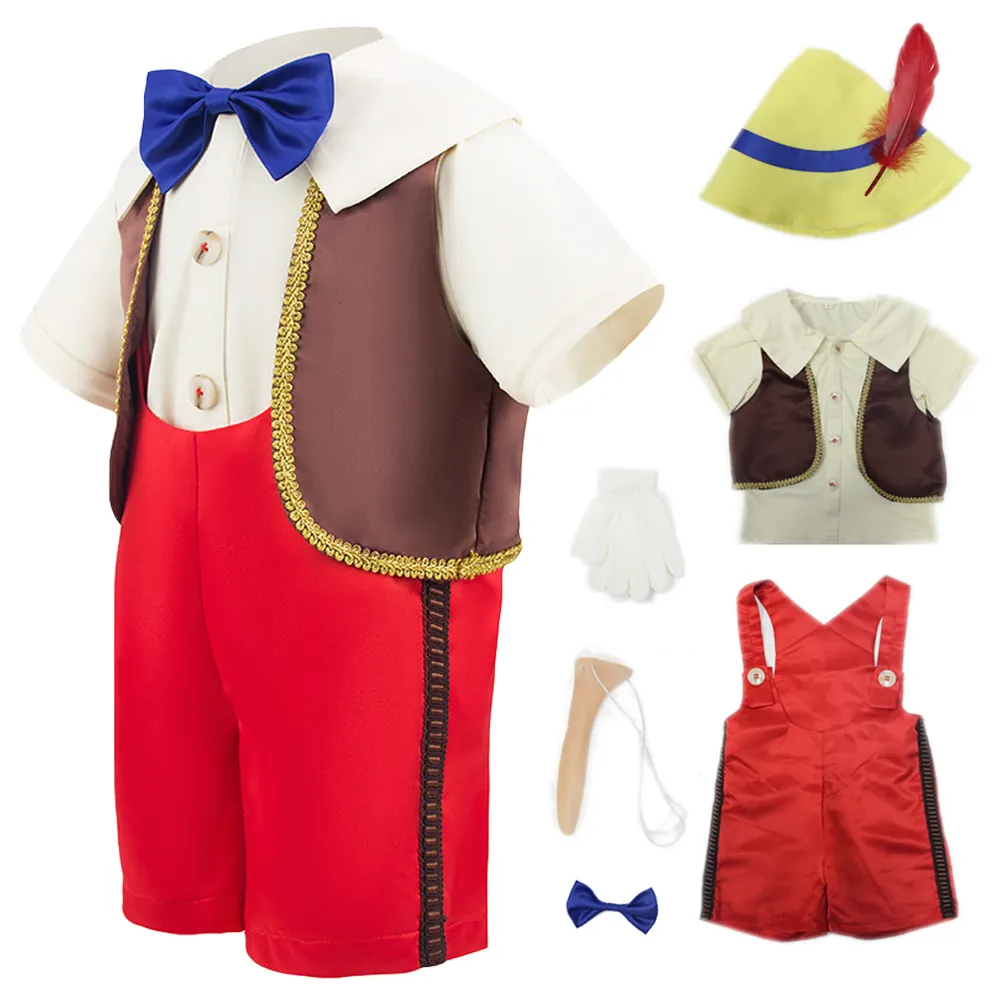 New Toddler Baby Boy's Show Party 3pcs Outfits Set Kids Halloween Easter Carnival Cosplays Pinocchio Costumes