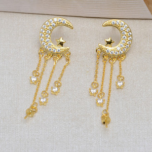 Boucles d'oreilles en argent S925 avec étoile et perle pour femme, accessoires asymétriques, clous d'oreille, bricolage, semi-finis, plateau vide 1010, boucles d'oreilles tendance - Product Image 1