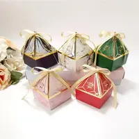 Gem Toren Piramide Vormige Lint Parel Papier Candy Doos Voor Bruiloft Decor Gift Zoete Verpakking