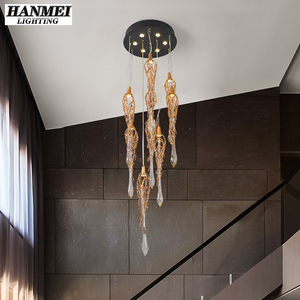 Modern Art Copper <b>Chandelier</b> Large Brass <b>Crystal</b> Ceiling Pendant for Villa Staircase Easy Hanging Installation HM-GG-6016 Hangin - Product Image 3