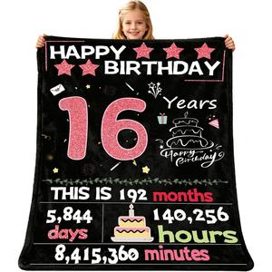 Couverture en flanelle pour 16e anniversaire, couverture de sieste légère et résistante à la décoloration pour lit, canapé, avec impression personnalisée - Product Image 4
