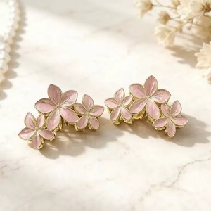 Pink Flower <b>Hair</b> <b>Claw</b> <b>Clip</b> Gold Tone Floral <b>Hair</b> <b>Clip</b> for Women Daily Wear - Product Image 1