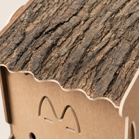 Villa para Gatos de Doble Capa, sin Herramientas, con Recortes de Cabeza y Huella de Gato, en Color Corteza de Roble Natural, 650 x 685 x 875 mm
