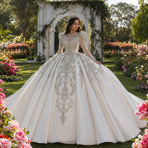 Vestido de Novia de Lujo Mc036, Corsé con Cuentas Plateadas, Vestido de Princesa de Satén, Apliques de Encaje, Cola Larga, Jancember - Product Image 1