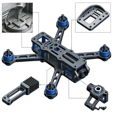 OEM Custom 7075 Aviation Aluminum Drone Center Frame CNC One Piece Machined High Strength Lightweight Plate