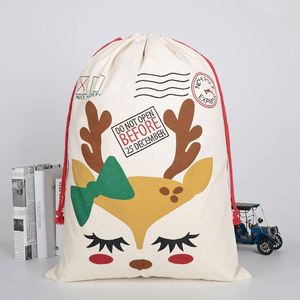 Sac de Noël classique en coton 100% avec impression sérigraphique, durable, écologique, sacs de Noël avec cordon de serrage, sac cadeau de Noël - Product Image 1