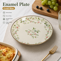 Gouden rand bloemmotief emaille serveerschaal, lichte bloemenprint afwerking voor fruit, snacks, desserts, thuisdineren, groothandel, OEM leverancier
